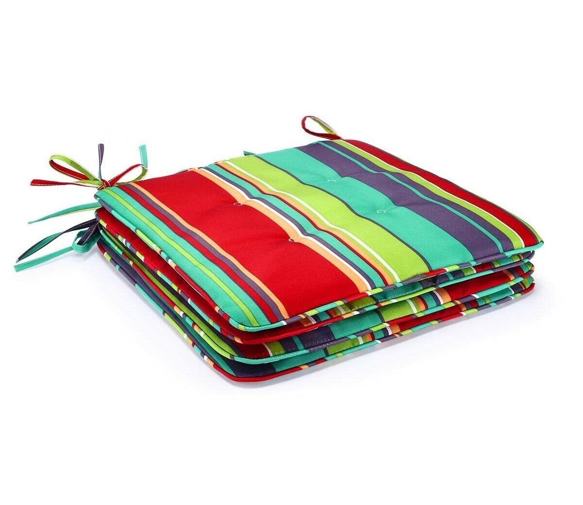 4-Piece Waterproof Striped Chair Cushions Set - Outdoor Patio Garden Seat Pads with Ties, Non-Slip Comfort for Dining Chairs, Deck, Balcony & Office - Home Decor Accessories