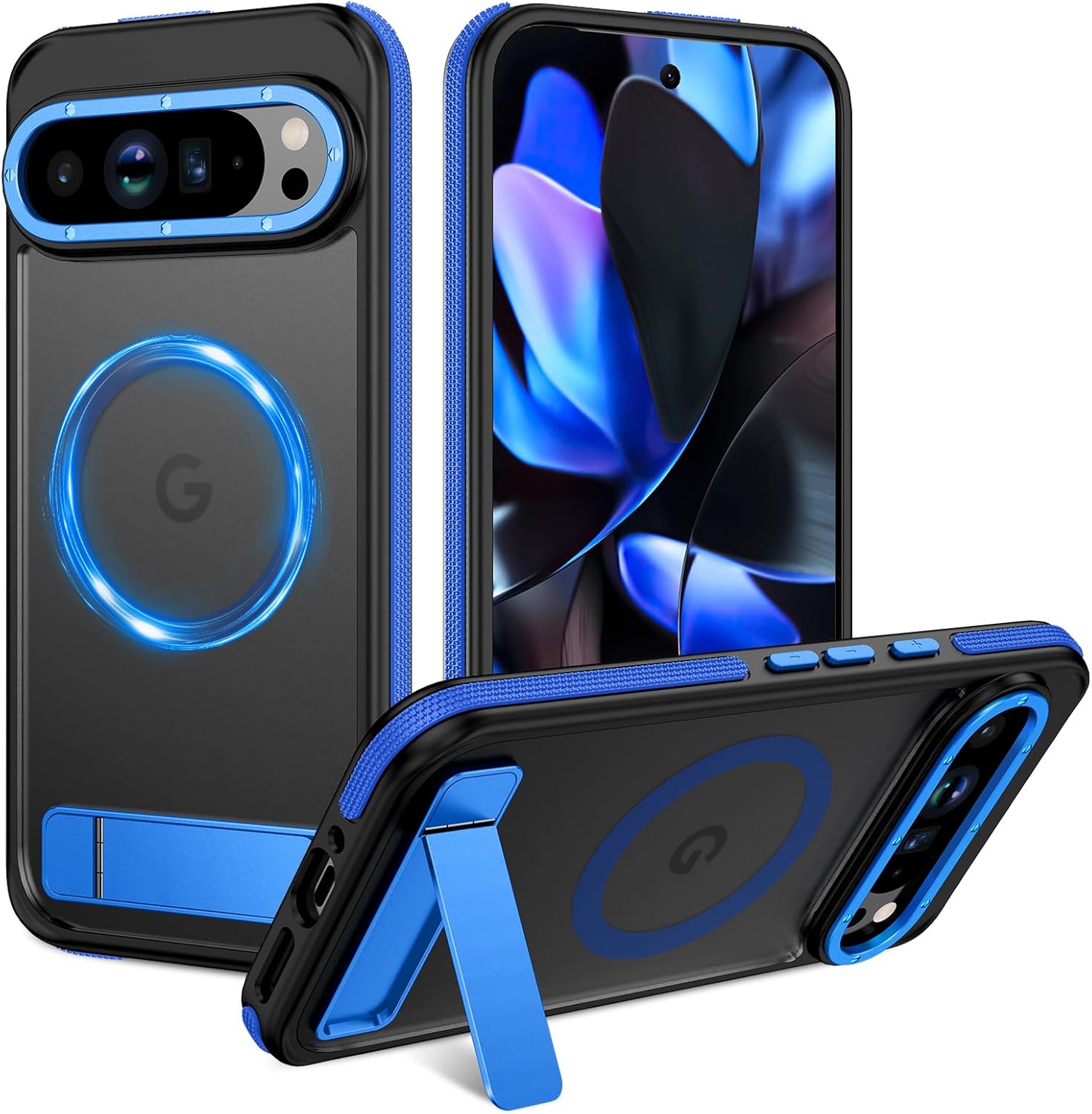 Google Pixel 9 Pro XL MagSafe Case with Metal Kickstand - Shockproof Protective Cover, Magnetic Wireless Charging Compatible, Rugged Drop Protection, Full Camera & Screen Guard | Perfect for Travel, Work & Hands-Free Viewing