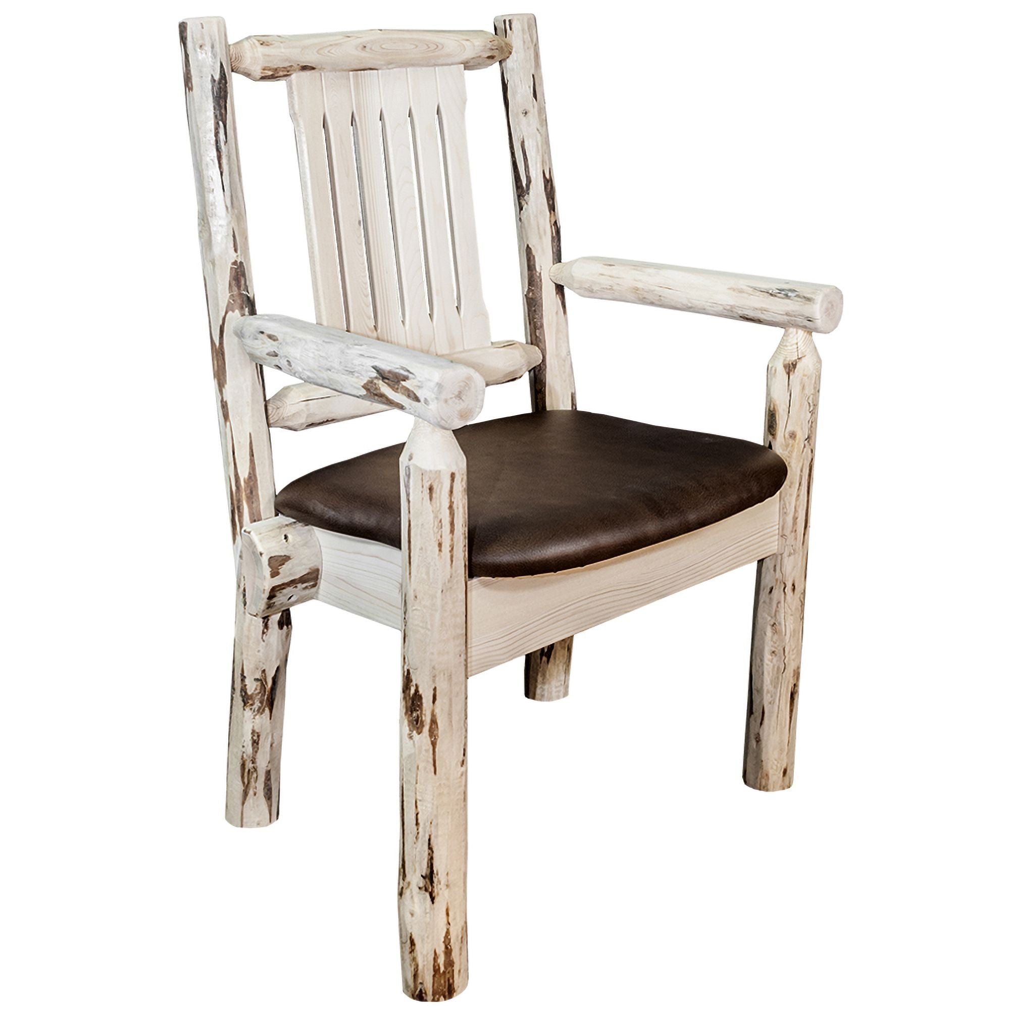 Montana Captain's Chair with Upholstered Seat & Saddle Pattern - Comfortable Western Style Dining Chair for Kitchen, Restaurant, or Home Office