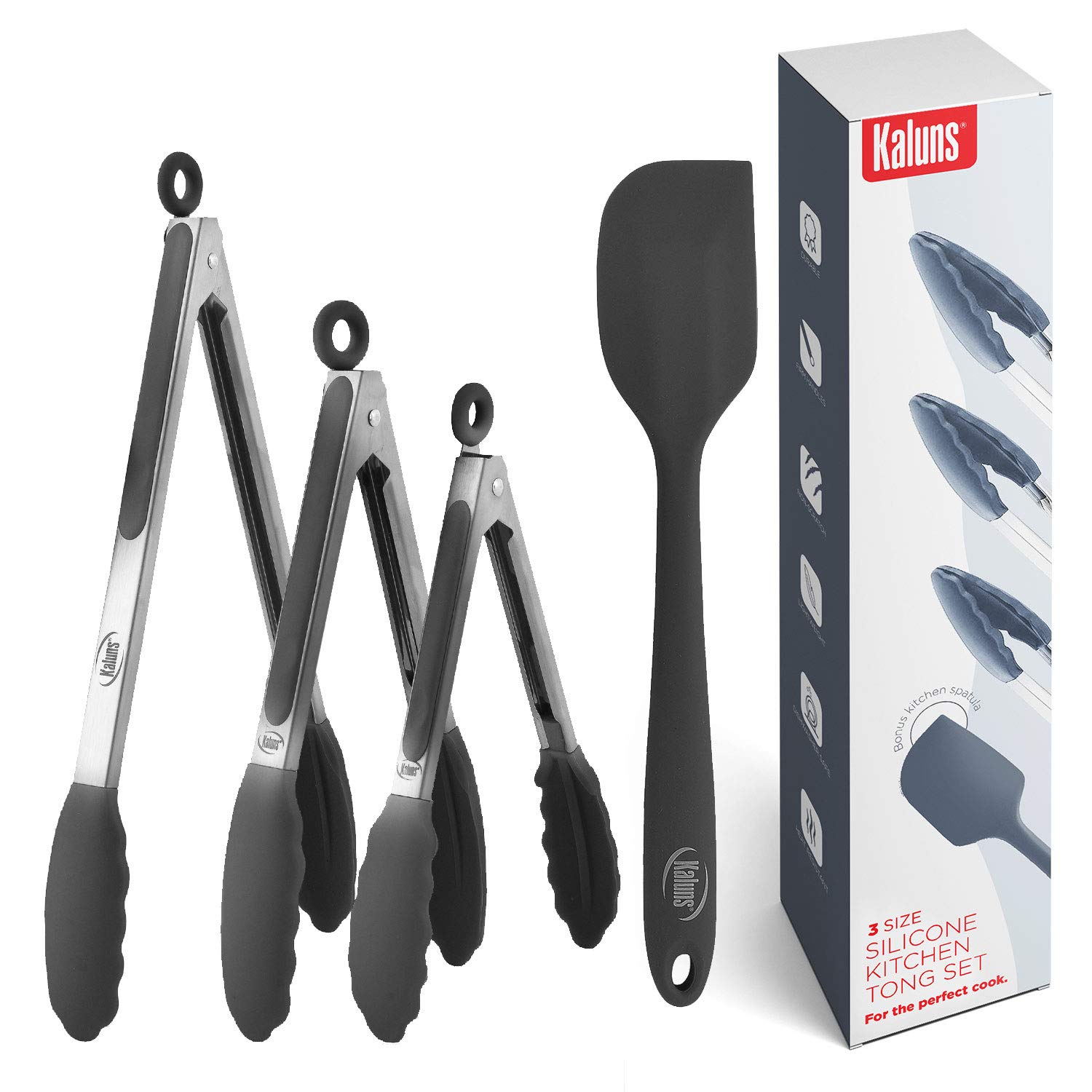 Premium Silicone-Tipped Stainless Steel Kitchen Tongs Set - 7
