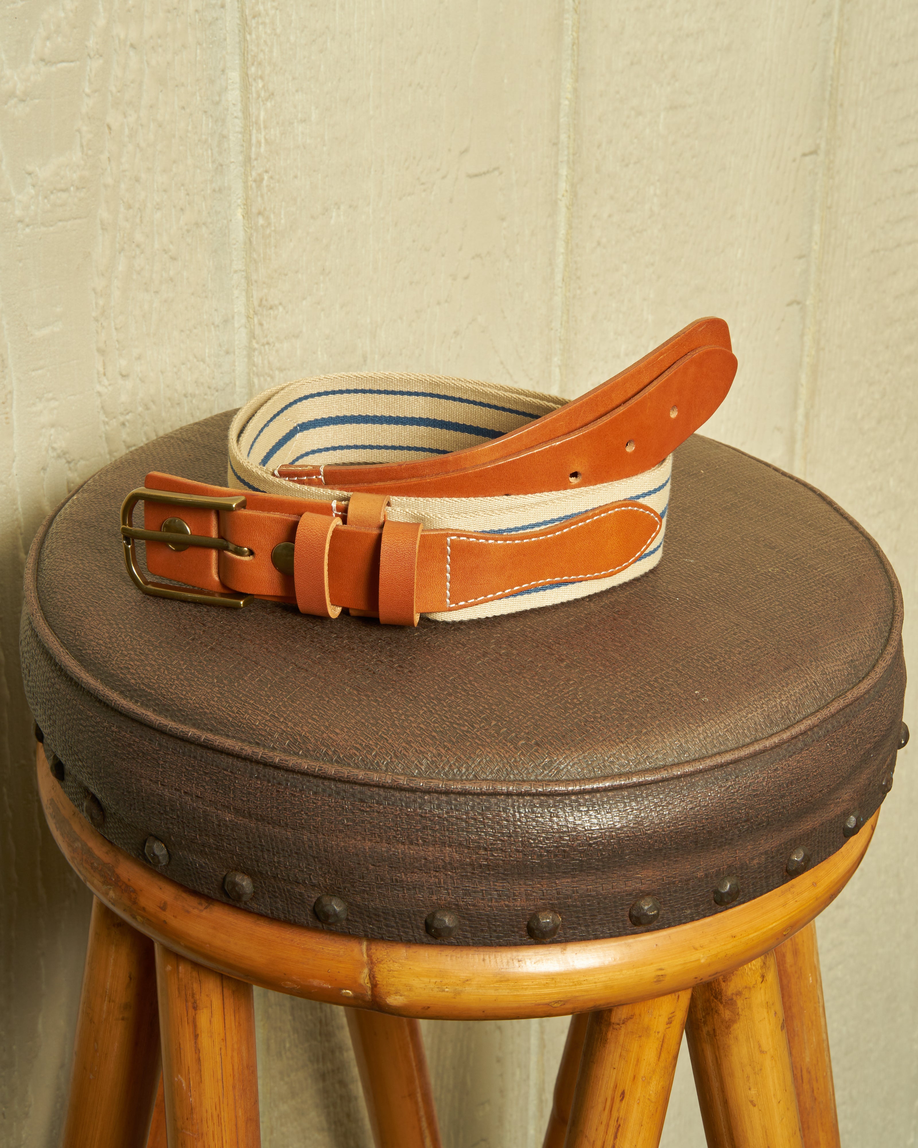 Premium Natural/Atlantic Blue Striped Surcingle Belt for Men & Women – Perfect for Casual, Business & Formal Outfits