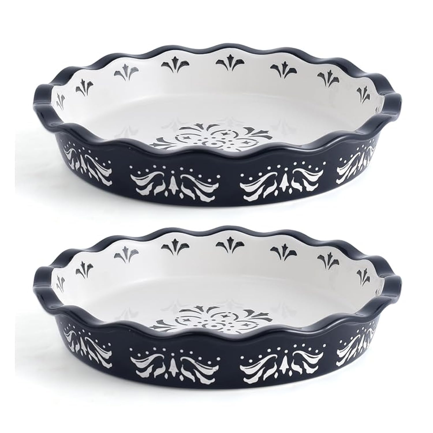 9 Inch Stoneware Pie Plate Set of 2 - Deep Dish Nonstick Baking Pans for Apple Pie, Quiche & Casseroles - Oven & Microwave Safe Black Ceramic Bakeware