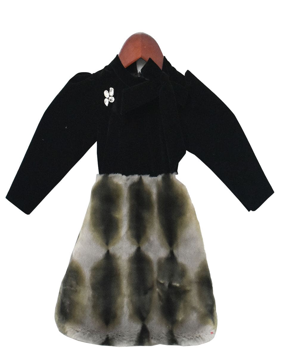 Black Velvet Shaded Fur Dress for Women - Elegant Evening Gown for Parties, Weddings & Special Occasions