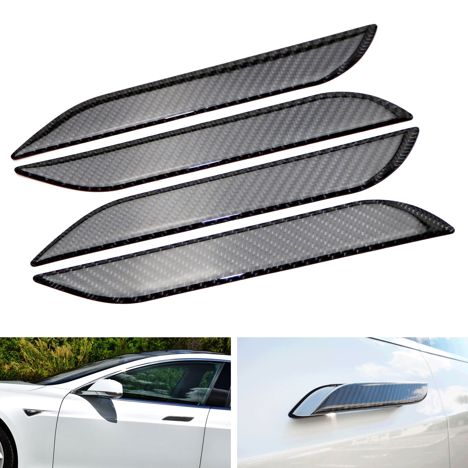 4-Piece Carbon Fiber Side Door Push Handle Cover Trims for Tesla Model S (2012-Present) - Premium Interior Upgrade & Scratch Protection