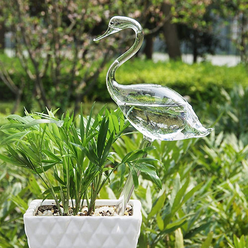 Self-Watering Plant Globes - Hand-Blown Glass Watering Bulbs for Indoor & Outdoor Plants (Pack of 2 Swan Design) - Perfect for Vacation Care, Hanging Baskets, and Potted Plants