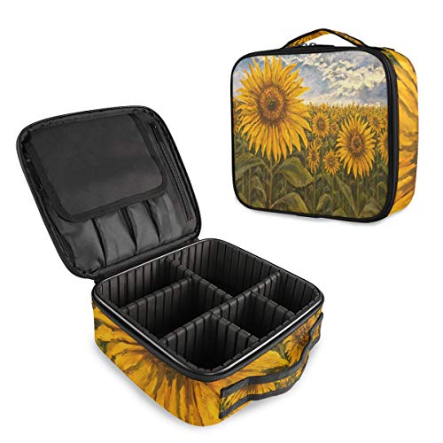ALAZA Portable Makeup Train Case with Adjustable Dividers - Sunflower Oil Painting Cosmetic Organizer for Travel & Storage | Perfect for Makeup Artists, Travelers & Home Organization
