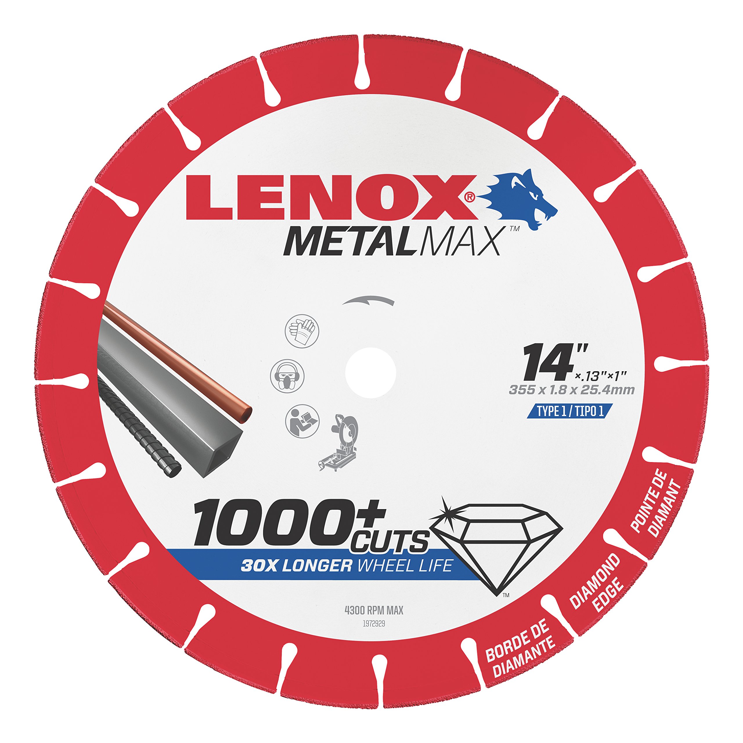 LENOX 14-Inch Diamond Edge Cutting Wheel (1972929) - High-Performance Metal & Concrete Cutting Tool for Construction & DIY Projects