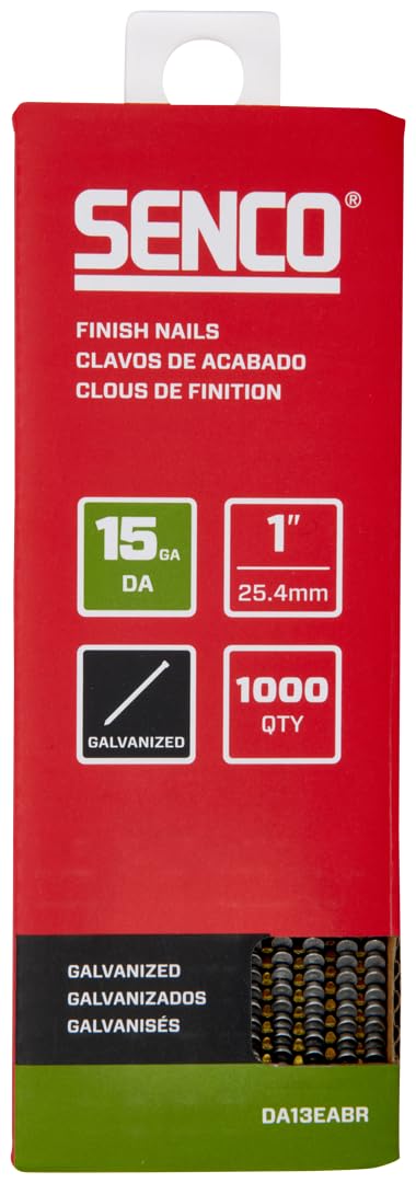 SENCO DA13EABR 1-Inch 15 Gauge Galvanized Finish Nails - 1000 Count Pack for Woodworking, Trim Installation & Carpentry Projects