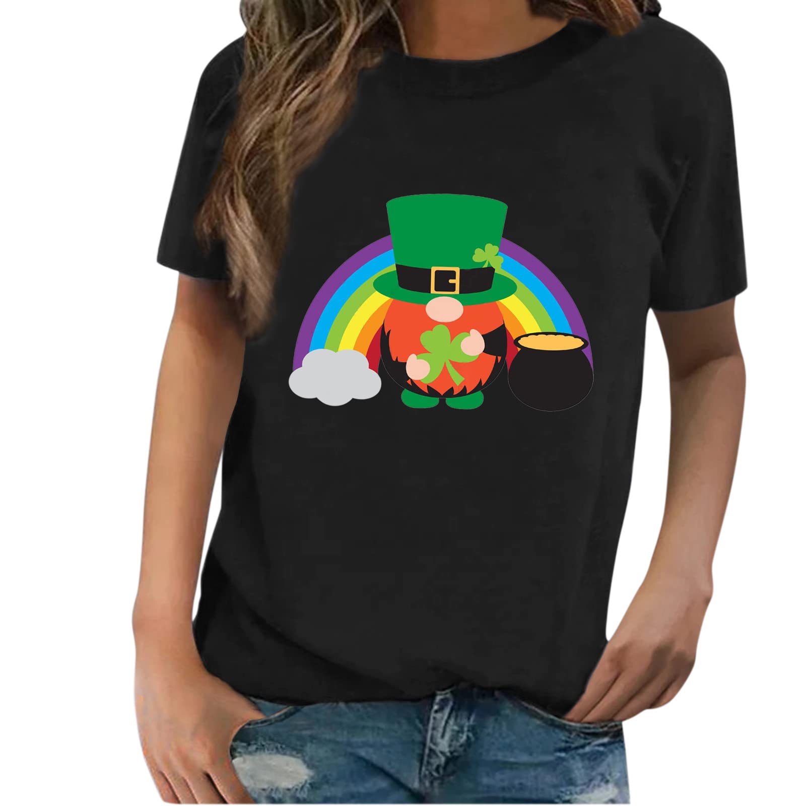 Women's Casual Short Sleeve Rainbow Pullover Tee - Soft Cotton Tunic T-Shirt for Women | Perfect for Everyday Wear, Work, and Casual Outings