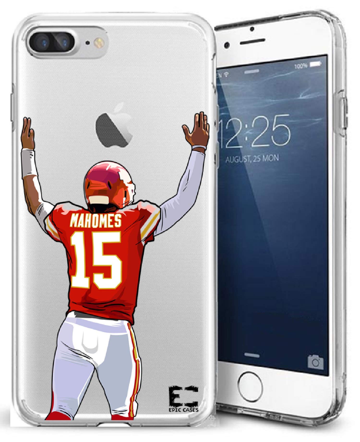 Epic Cases Ultra Slim Crystal Clear Football Series TPU Case for iPhone 6 Plus/7 Plus/8 Plus - Soft Transparent Protective Cover (Mahomies KC Design) - Perfect for Sports Fans & Daily Use