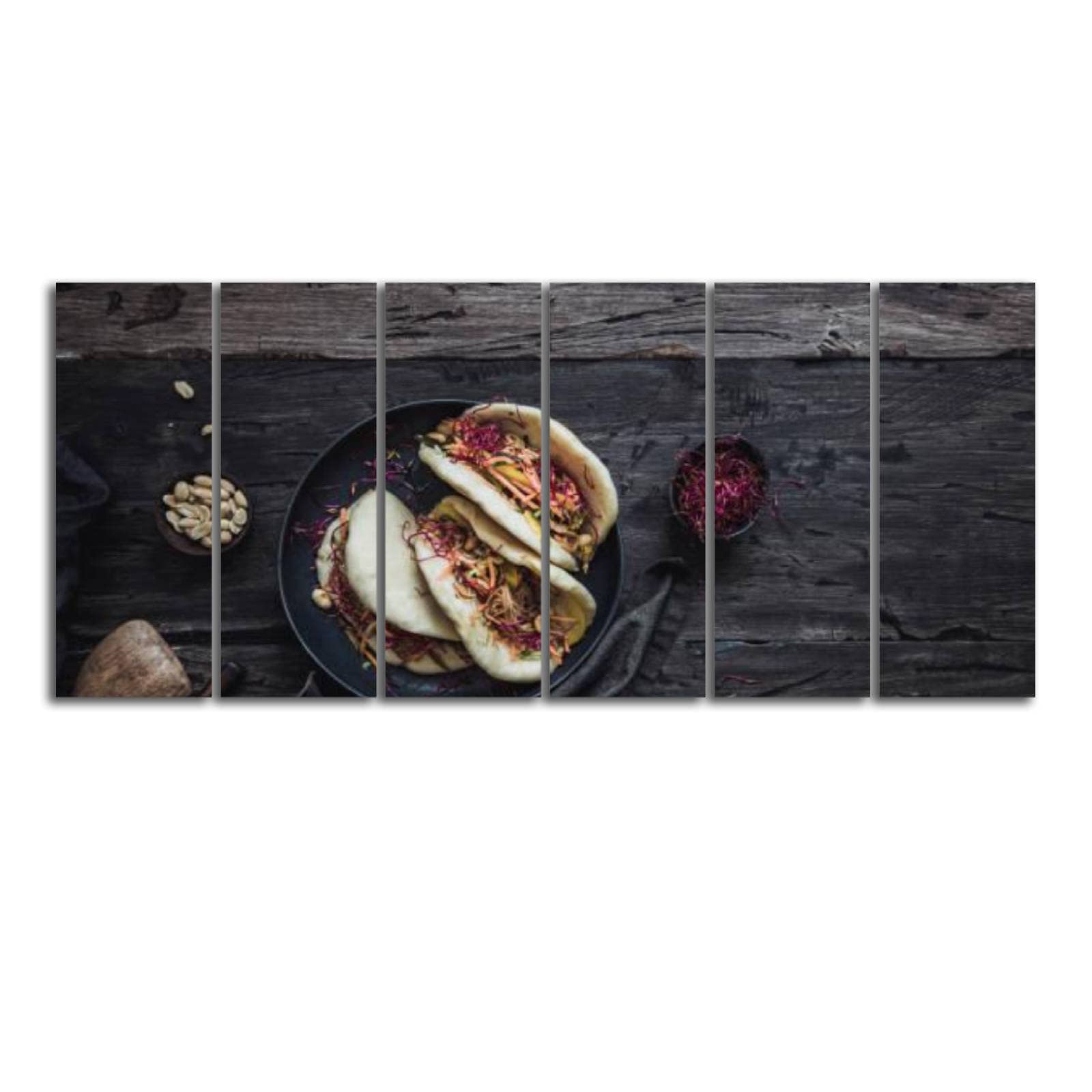 6 Panel Canvas Wall Art - Framed Ready to Hang Home Decor with Steamed Vegan Bao Buns & Vegetables Print - Perfect for Living Room, Bedroom & Office Decor