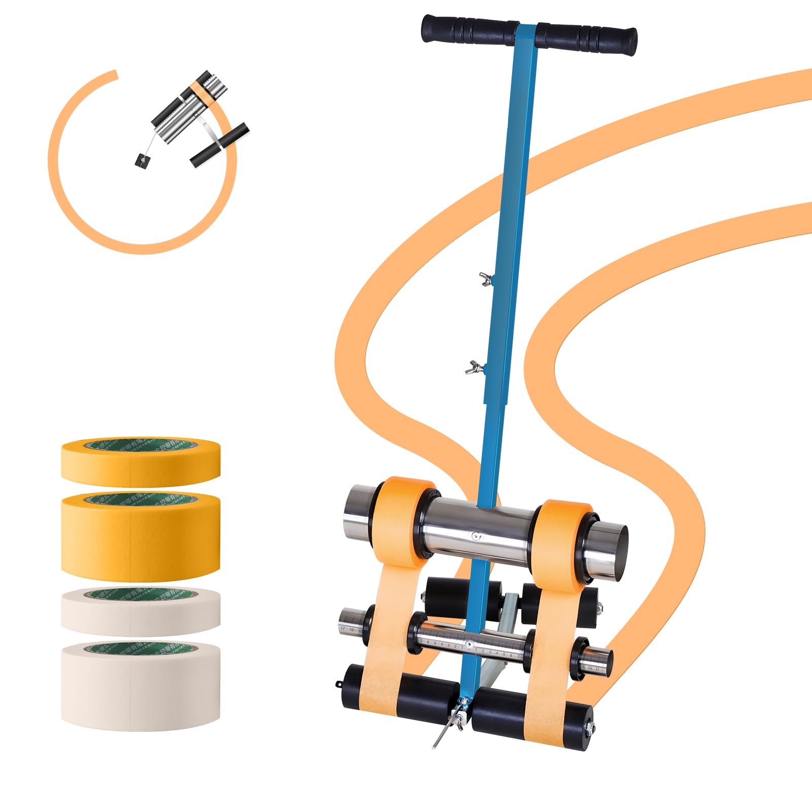 Court Line Tape Machine with Drawing Circle Kit - Parking Lot Striping Machine for Driveway, Asphalt, Concrete, Basketball & Pickleball Courts - Road Warning Line Marker for Sports Fields & Construction Sites