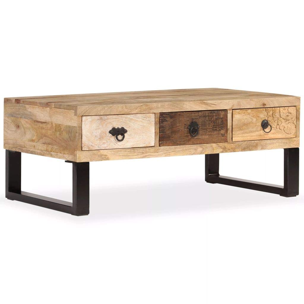 TYMMC Solid Mango Wood Coffee Table with 3 Drawers - 35.4