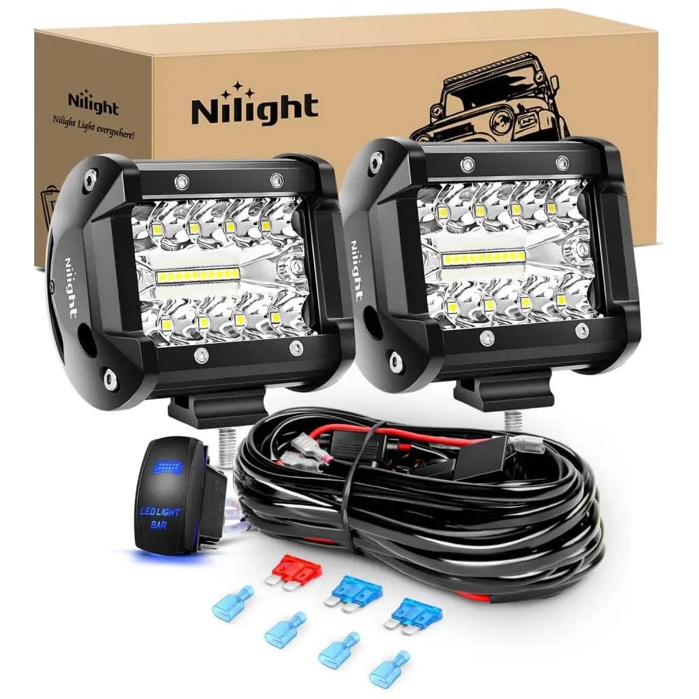 60W 4 Inch Triple Row LED Pod Lights - Spot & Flood Combo (Pair) with 16AWG Wire & 5-Pin Switch - Perfect for Off-Road Trucks, ATVs, Boats & Emergency Vehicles