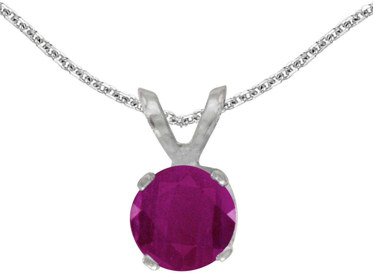 14K White Gold Round Ruby Pendant Necklace - Genuine Natural Ruby Jewelry for Women - Perfect for Valentine's Day, Anniversary & Birthday Gifts