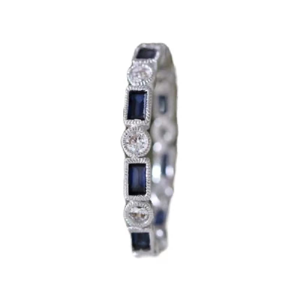 Vintage 925 Sterling Silver Women's Ring Set - Zircon Diamond Round Ring, Ultra Shiny Luxury Sapphire Engagement Jewelry for Wedding, Anniversary, Cocktail Party & Evening Events