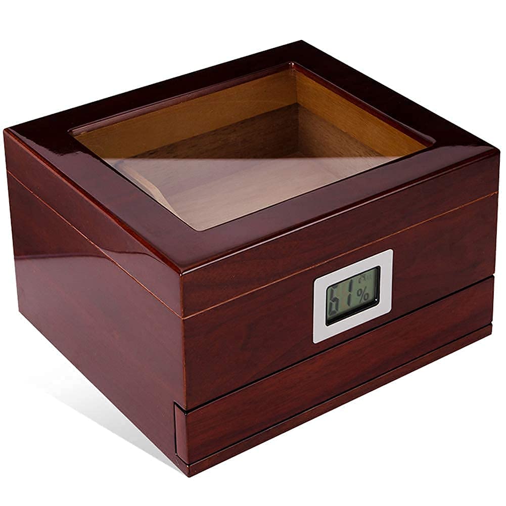 Premium Cedar Wood Cigar Humidor Case - Portable Travel Cigar Storage Box with Hygrometer & Humidifier, Holds 50 Cigars - Perfect for Outdoor Adventures, Business Trips & Home Cigar Collections