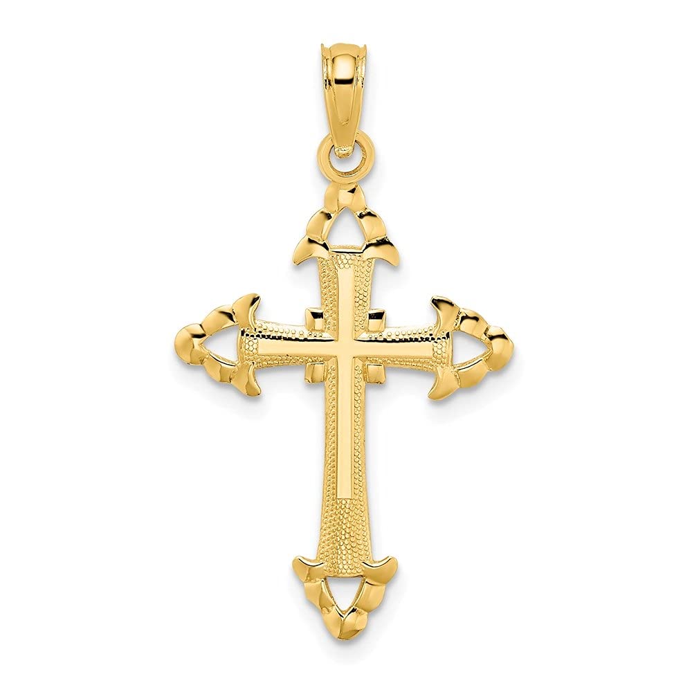 14K Yellow Gold Diamond-Cut Arrow Cross Charm Pendant Necklace for Women - Elegant Religious Jewelry Gift for Baptism, Confirmation & Everyday Wear