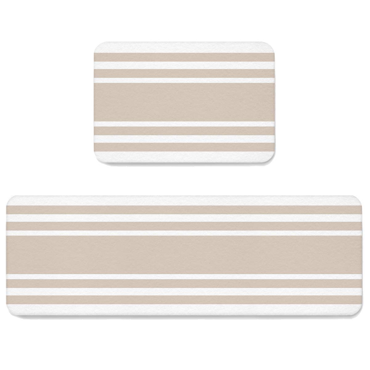 Anti Fatigue Kitchen Rugs and Mats Set - 2 Piece Non-Slip Waterproof Cushioned Floor Mats for Standing Comfort, Rustic Striped Design (Taupe) - Perfect for Kitchens, Laundry Rooms & High-Traffic Areas