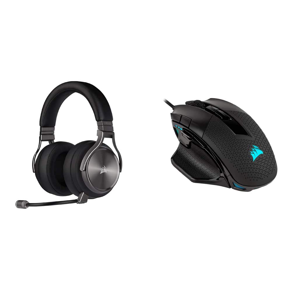 Corsair Virtuoso RGB Wireless Gaming Headset with 7.1 Surround Sound & Corsair CH-9306011-NA 10-Button Programmable Gaming Mouse - Black | Perfect for PC, PS5, Xbox Series X Gaming & Streaming
