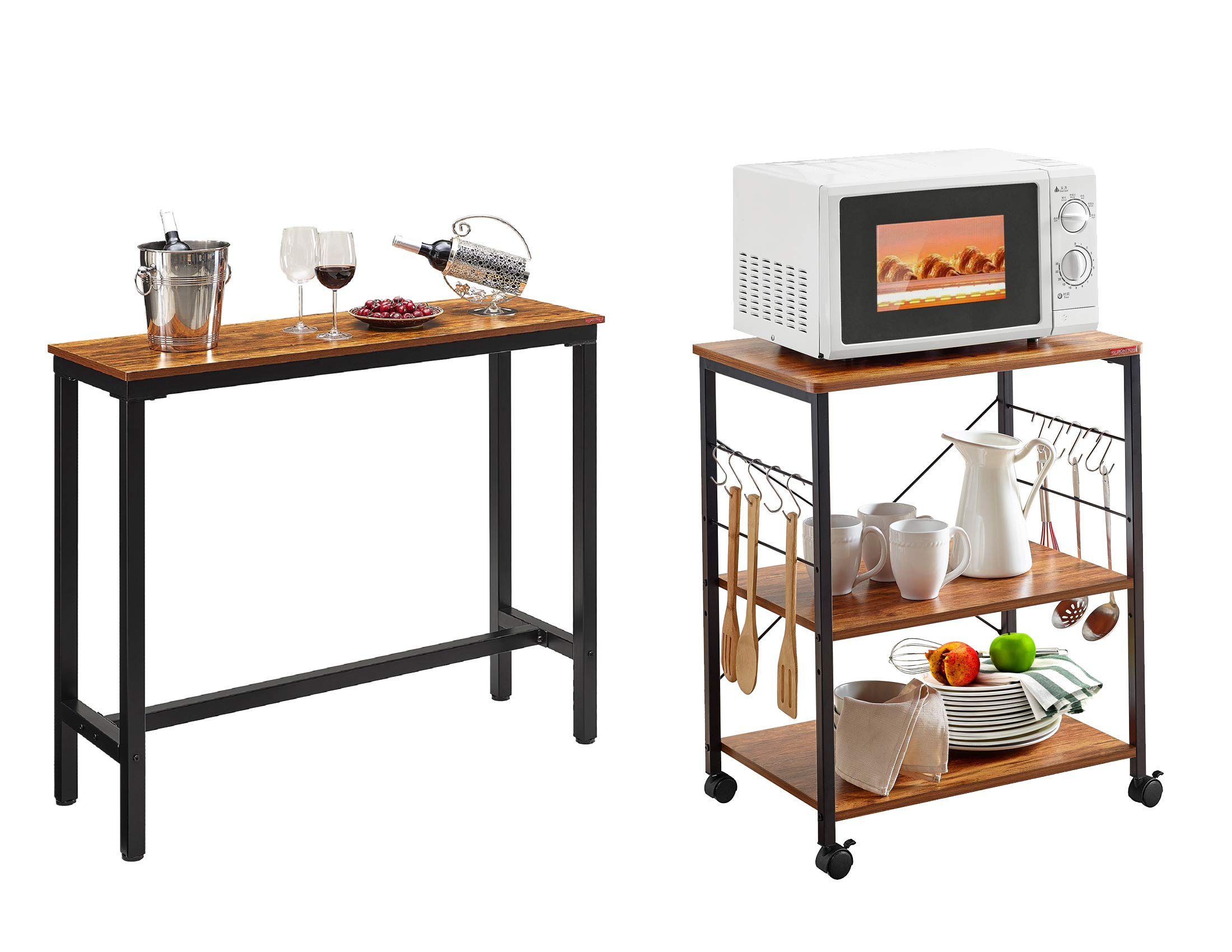 Mr IRONSTONE 3-Tier Microwave Cart, 47” Kitchen Utility & Pub Dining Table, High Writing Computer Desk for Home Office, Living Room, and Small Spaces