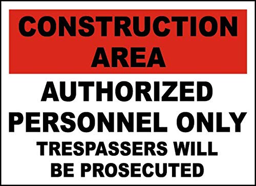 Safety & Warning Vinyl Stickers Bundle - 7-6 Pack Construction Area Authorized Only Signs (10