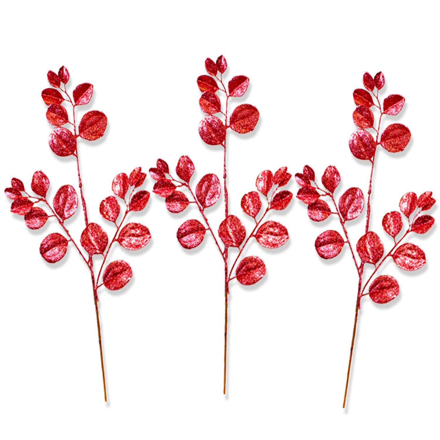 3 Pack Hot Pink Round Leaf Glitter Picks for Floral Arrangements, DIY Crafts, and Party Decorations