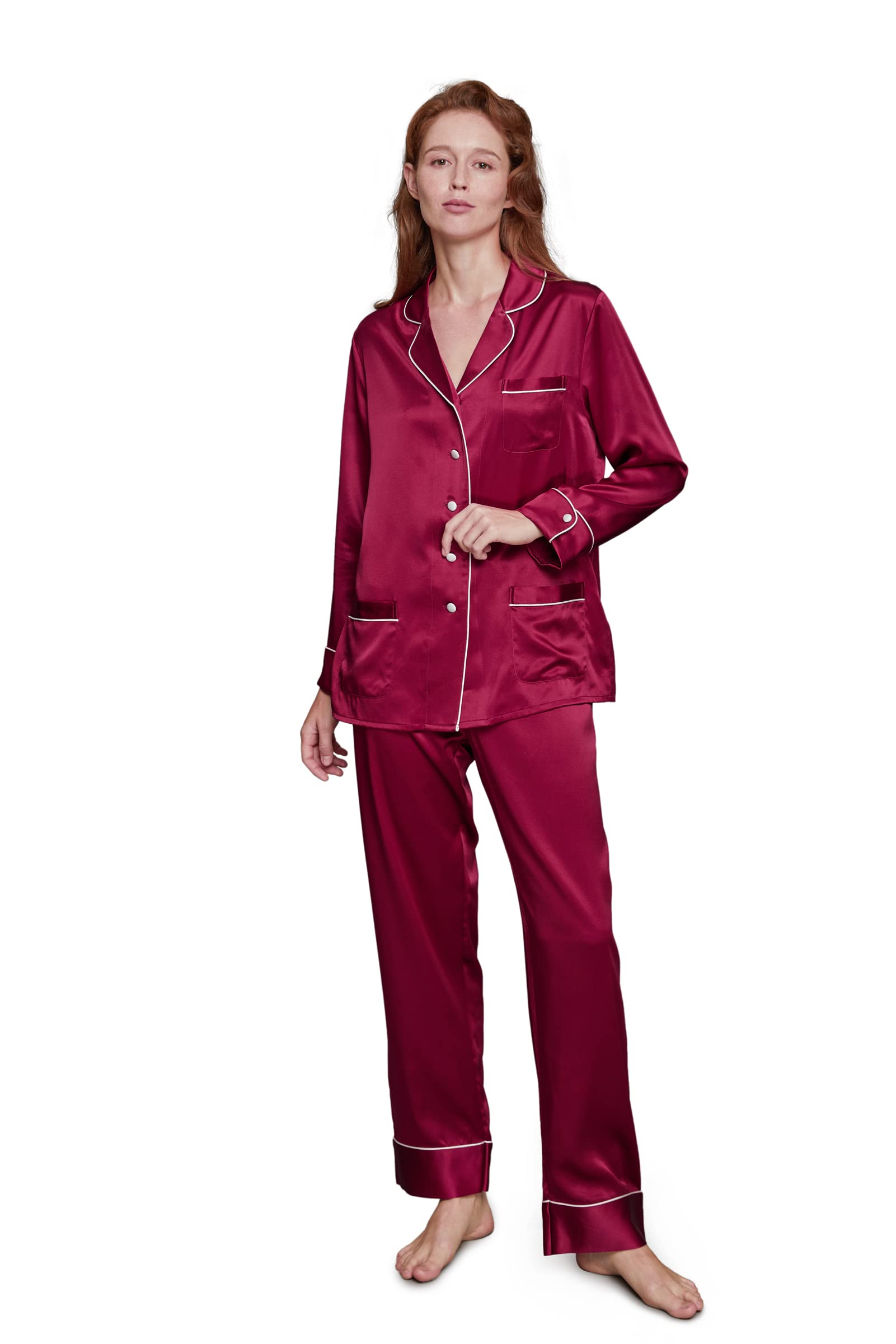 GRALACE Women's Silk Pajama Set - 100% Mulberry Silk Sleepwear for Women, Elegant & Comfortable Pajamas for Lounge, Sleep & Relaxation