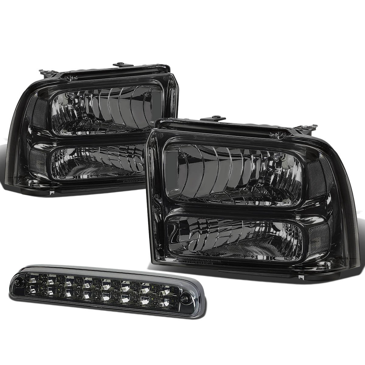 Ford Super Duty Smoke Lens Clear Corner Headlights + LED 3rd Brake Light Kit - Compatible with F-250/F-350/F-450 - Durable Replacement for Improved Visibility & Style (Perfect for Off-Roading & Night Driving)