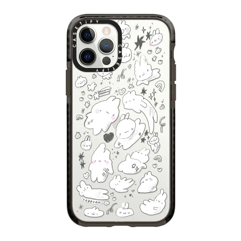 Casetify Impact Case for iPhone 12 & iPhone 12 Pro - Just Some Buns Design by Tabetaaii - Clear Black Protective Phone Cover - Perfect for Everyday Use, Travel & Shock Protection