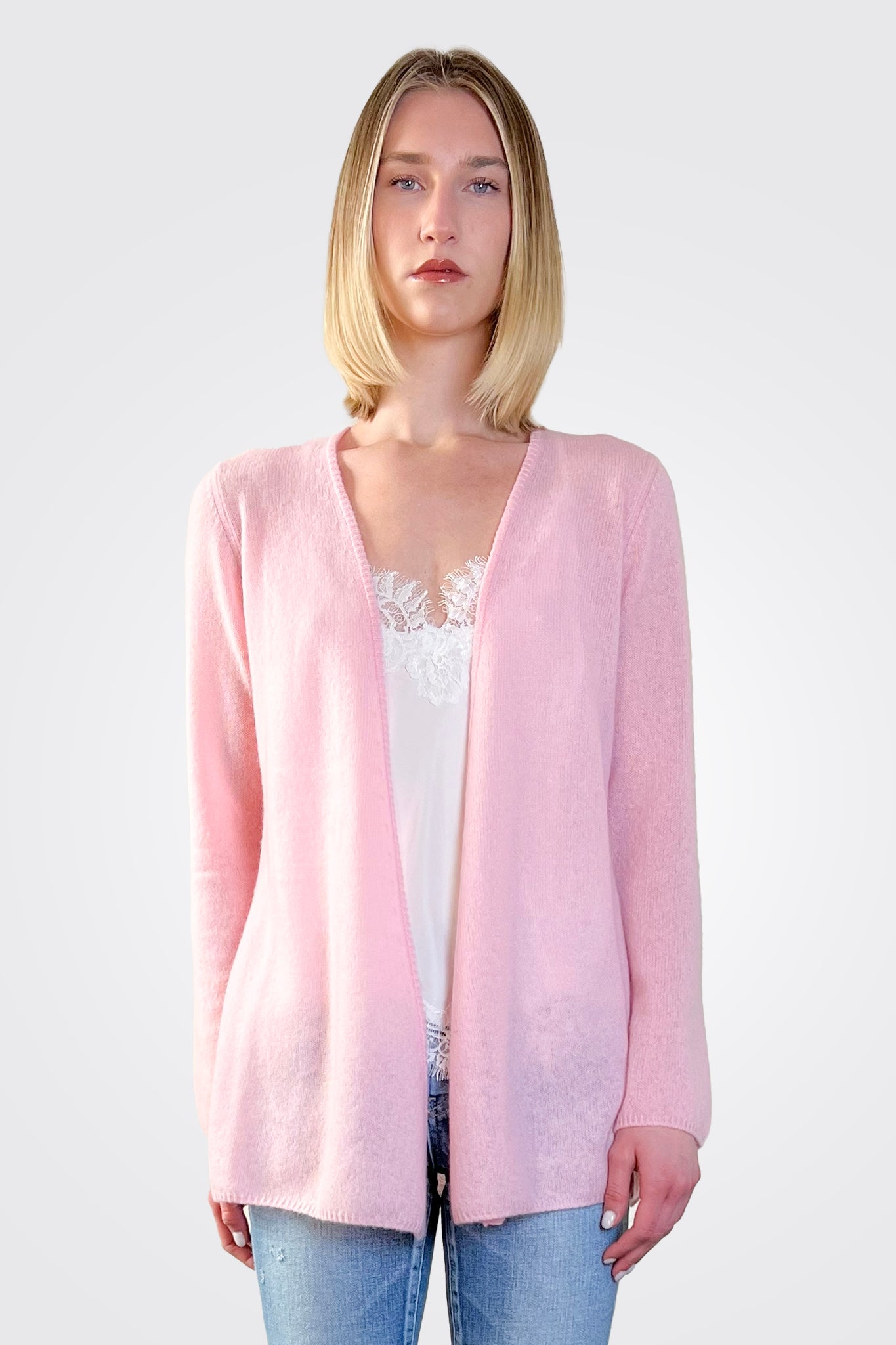 Luxury Cashmere Open Duster Coat - Soft Pink Pearl Women's Cardigan | Perfect for Fall Layering & Evening Outfits