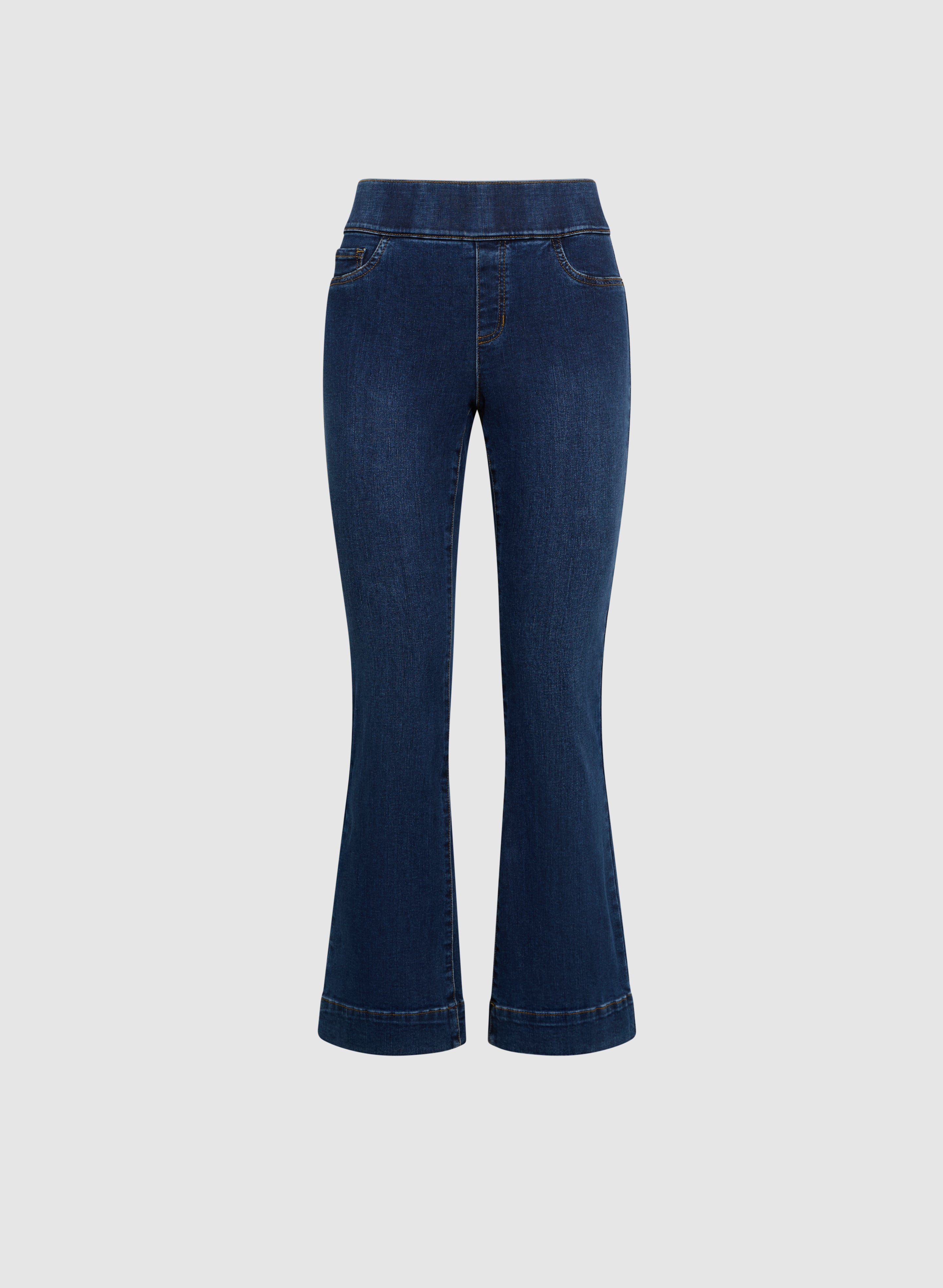 Flare Leg Pull On Jeans for Women - Stretchy High Waist Bootcut Denim Pants - Comfortable & Stylish for Casual Wear, Office, and Night Out