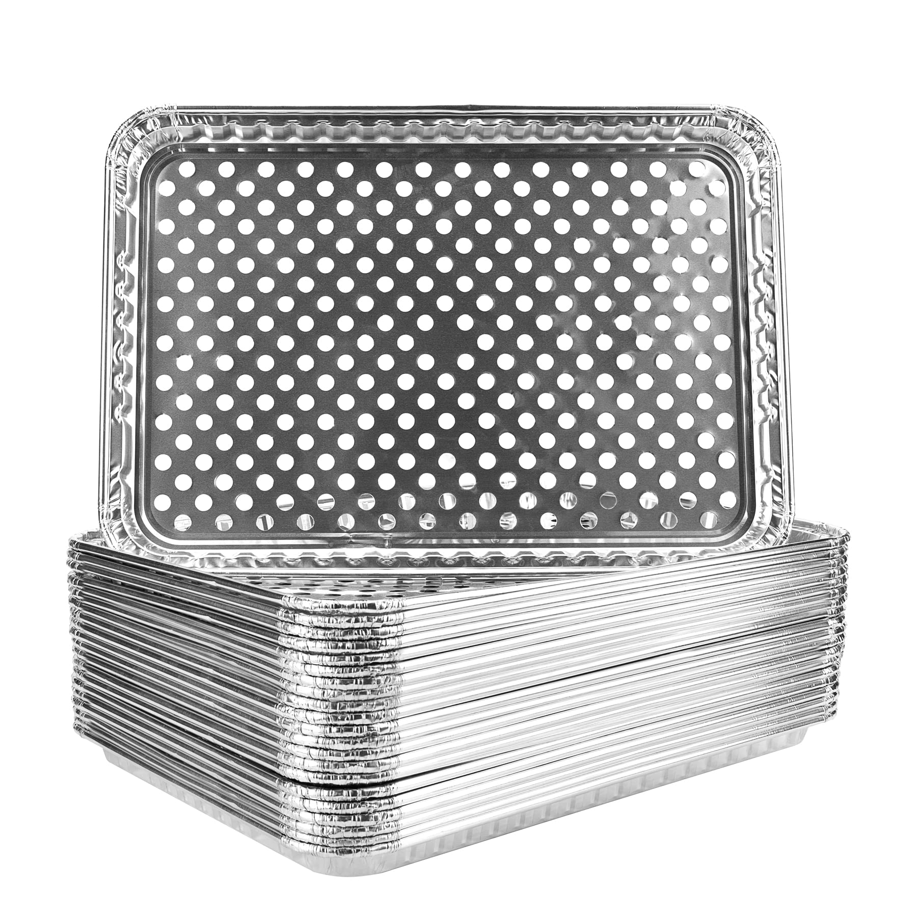15 Pack Disposable Aluminum Foil Grill Topper Pans - Non-Stick BBQ Grill Grate Liners for Outdoor Cooking, Camping & Backyard Parties | Prevents Food from Falling & Sticking | Perfect for Grilling Burgers, Steaks, Vegetables & Seafood