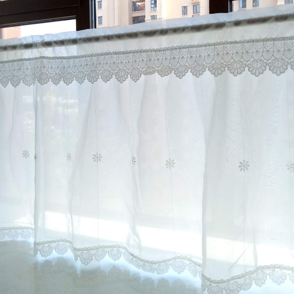 LKP White Semi-Sheer Cafe Curtains for Kitchen & Bathroom Windows, Modern Style Half Curtain Valance, 1 Piece, Perfect for Home Decor and Privacy