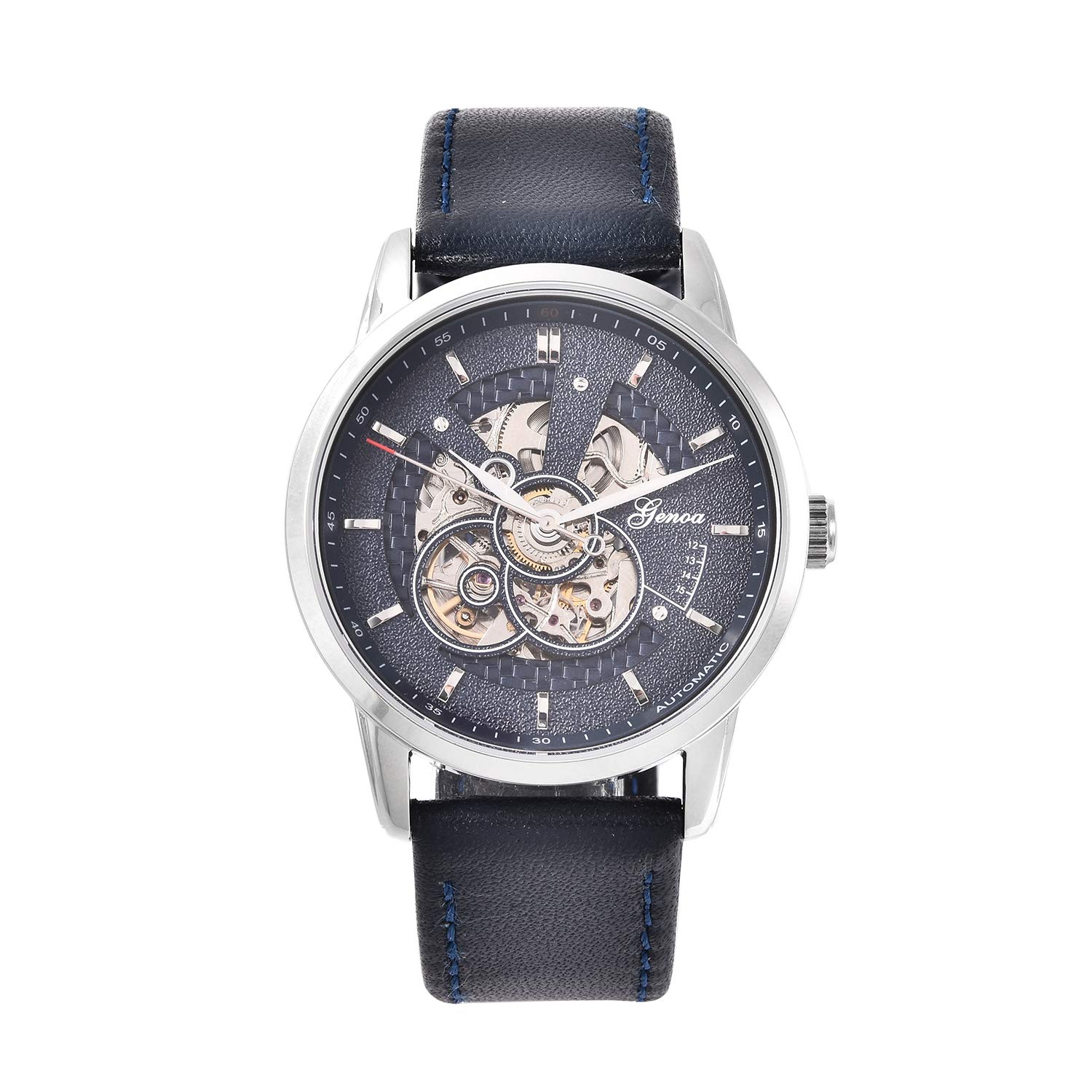 Shop LC Genoa Automatic Self-Winding Watch with Genuine Leather Band & Exhibition Case Back | Classic Dress Watch for Men, Business & Formal Occasions