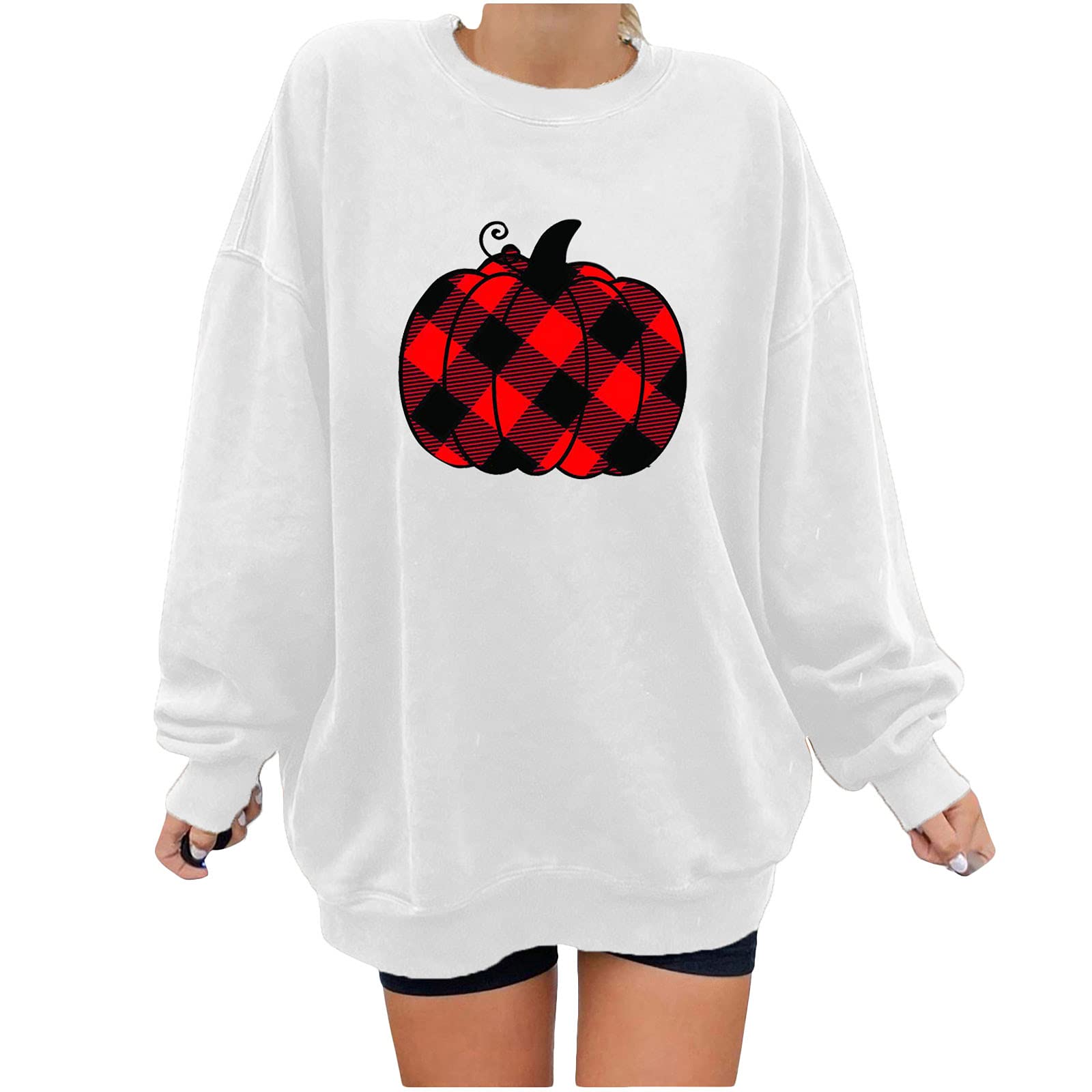 Halloween Women's Sweatshirt - Cute Printed Long Sleeve Pullover Top for Fall Winter 2022 | Casual Party Outfit for Club, Pumpkin Patch & Trick or Treating