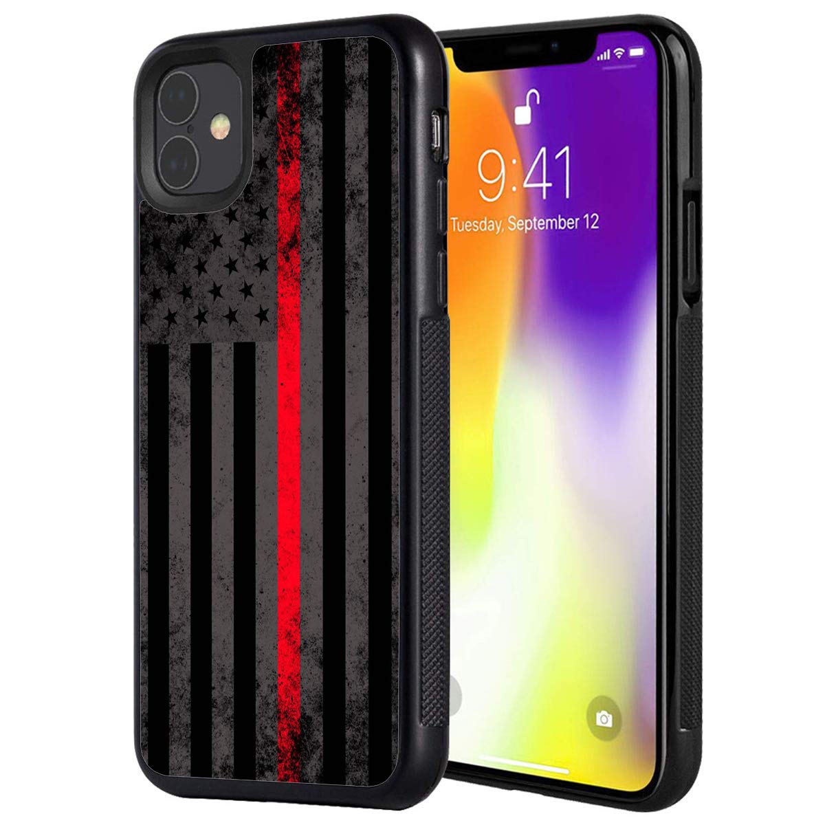 Slim Anti-Scratch Shockproof TPU Case for iPhone 11 Pro Max 6.5 Inch (2019) - Thin Red Line American Flag Design | Protective Phone Cover for Everyday Use, Travel & Outdoor Activities