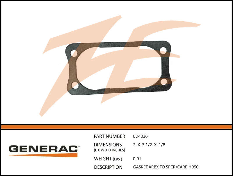 Generac 0D4026 Airbox to Spacer/Carburetor Gasket Replacement for GT 990 Engines - Compatible with Lawn Mowers, Generators & Power Equipment
