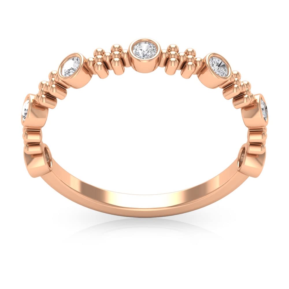 14K Solid Gold Bezel Set Diamond Half Eternity Band Ring - 1/4 Carat Natural Round HI-SI Diamond Beaded Wedding Ring for Women | Perfect for Anniversaries, Engagements & Special Occasions