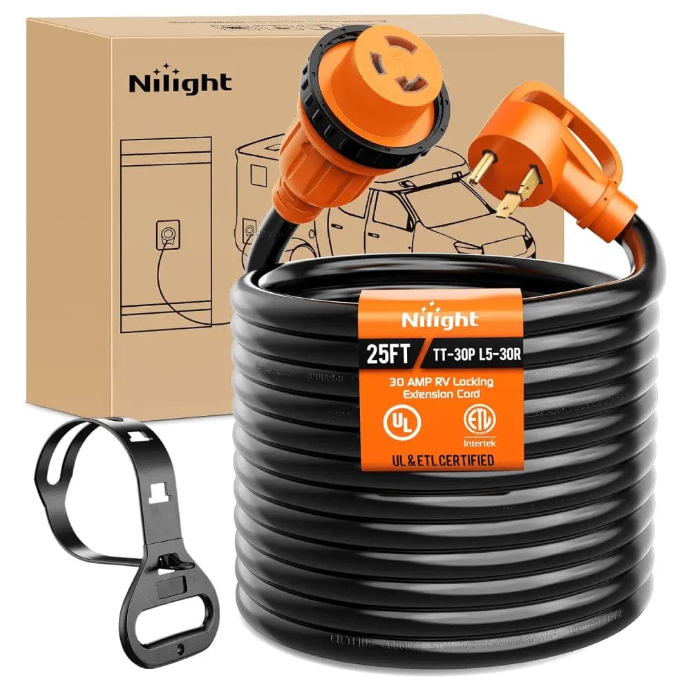 30 Amp RV 25FT Locking Extension Cord with Heavy Duty Drag Handle - Perfect for Camping, RV Power Hookups & Outdoor Electrical Needs