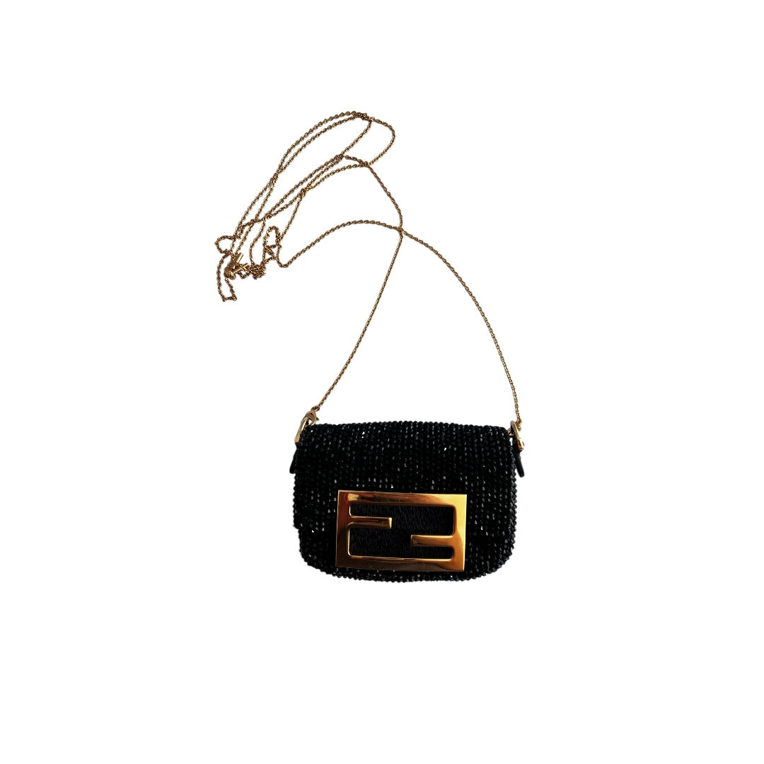 Fendi Black Beaded Nano Bag - Luxury Designer Crossbody Purse for Women | Perfect for Evening Parties, Date Nights & Special Occasions
