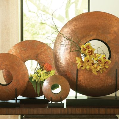 Global Views Copper Disc Vase - Large Modern Home Decor for Living Room, Dining Table & Wedding Centerpiece