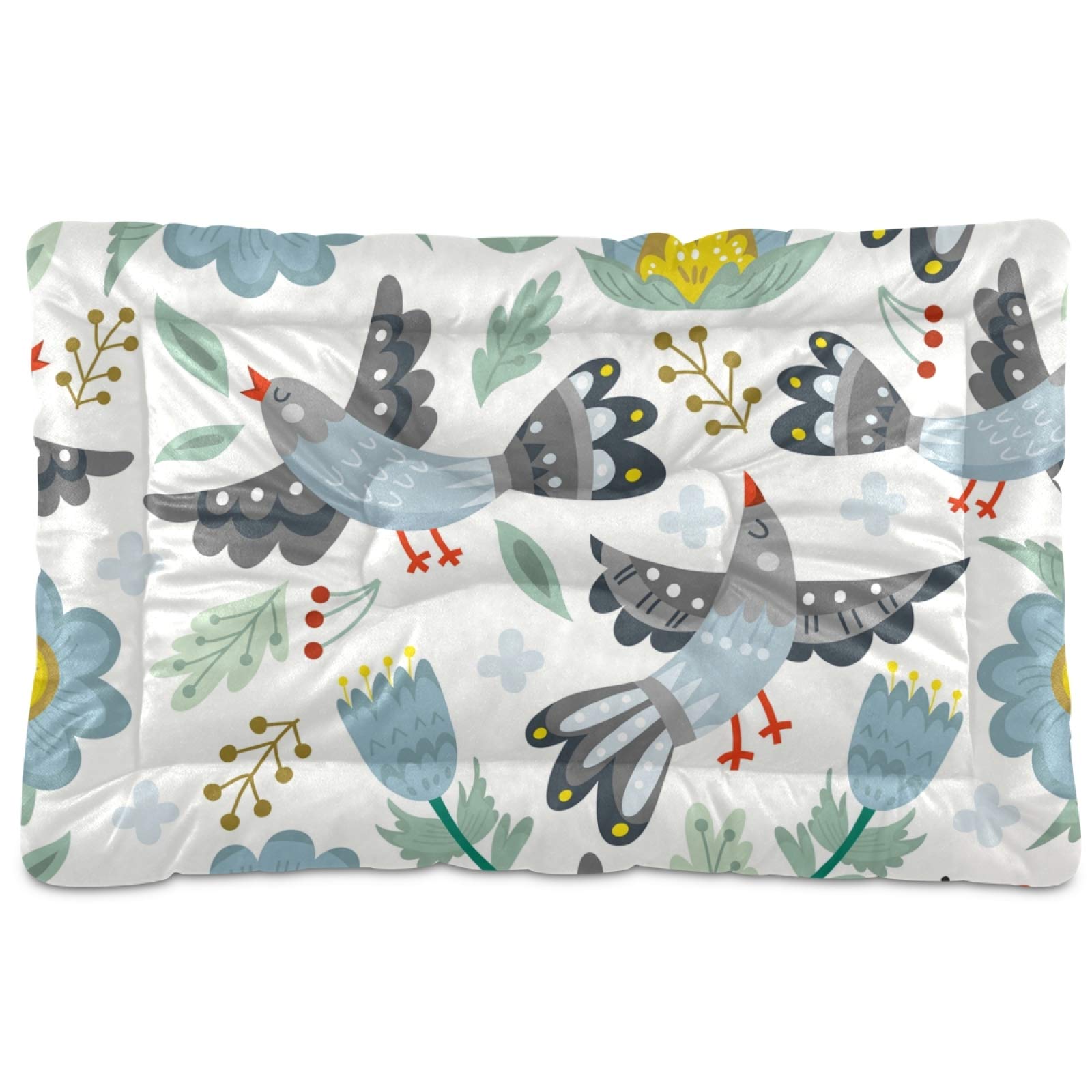 Washable Dog Bed with Cute Bird Cartoon Pattern - Soft Pet Mat for Large, Medium & Small Dogs - 24x18 Inch Crate Mattress & Puppy Pad - Perfect for Home, Kennel & Travel Use