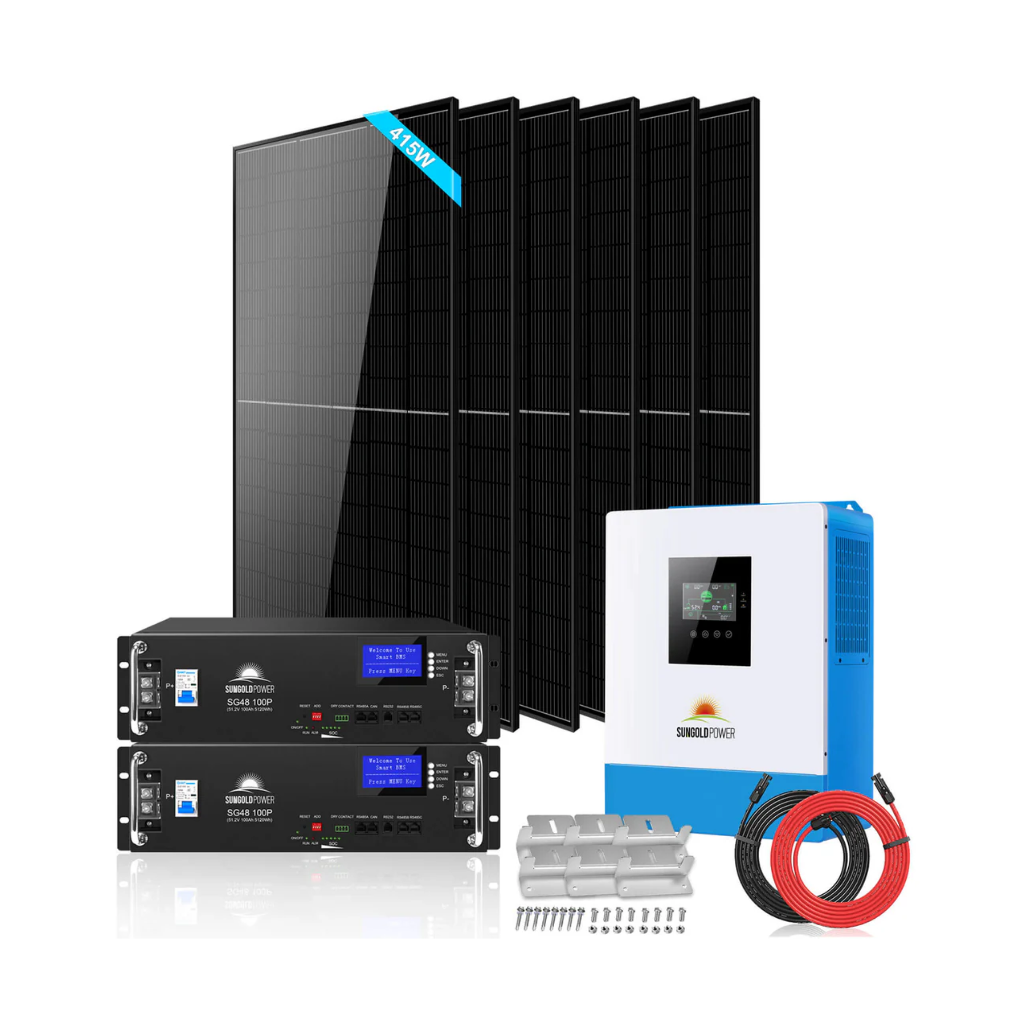 SunGoldPower 5000W Off Grid Solar Kit with 10.24kWh LiFePO4 Battery & 6x415W Solar Panels | 48VDC 120V Solar Power System for Home, RV, Cabin & Emergency Backup