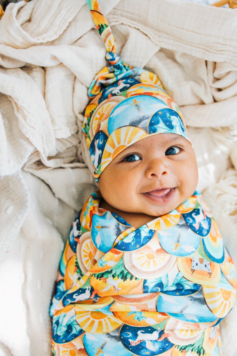 Fairytale Scales Swaddle & Hat Set for Newborn Baby - Soft Cotton Swaddle Blanket and Matching Hat for Nursery, Photography, and Gift