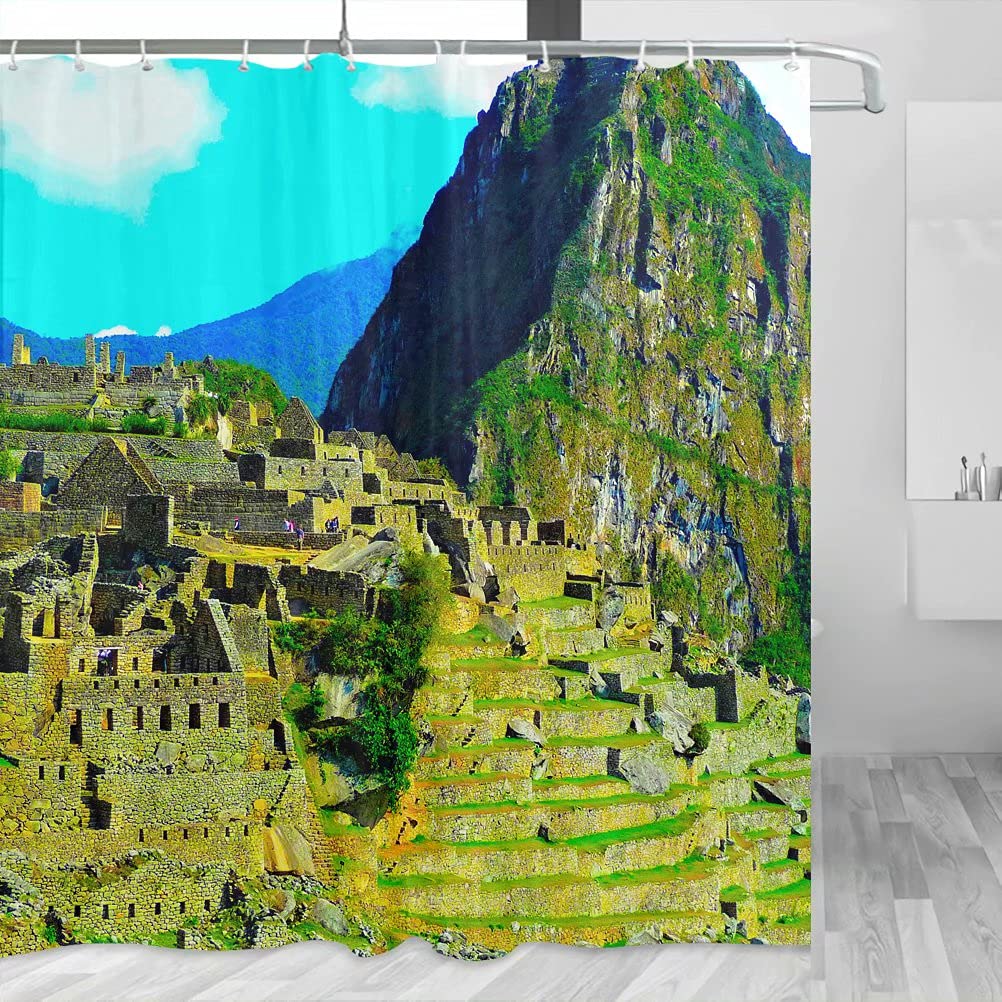 Peru Machu Picchu Travel-Themed Shower Curtain Set - 72x72 Inch Waterproof Polyester Bathroom Decor with Hooks (YL-04627) - Perfect for Adventure Lovers & World Travel Inspired Bathrooms
