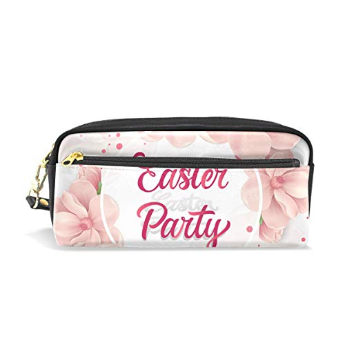PU Leather Easter Party Lettering with Cherry Flowers Travel Cosmetic Bag | Women's Makeup Clutch Pouch & Toiletries Organizer | Perfect for Travel, Easter Gifts & Daily Beauty Storage