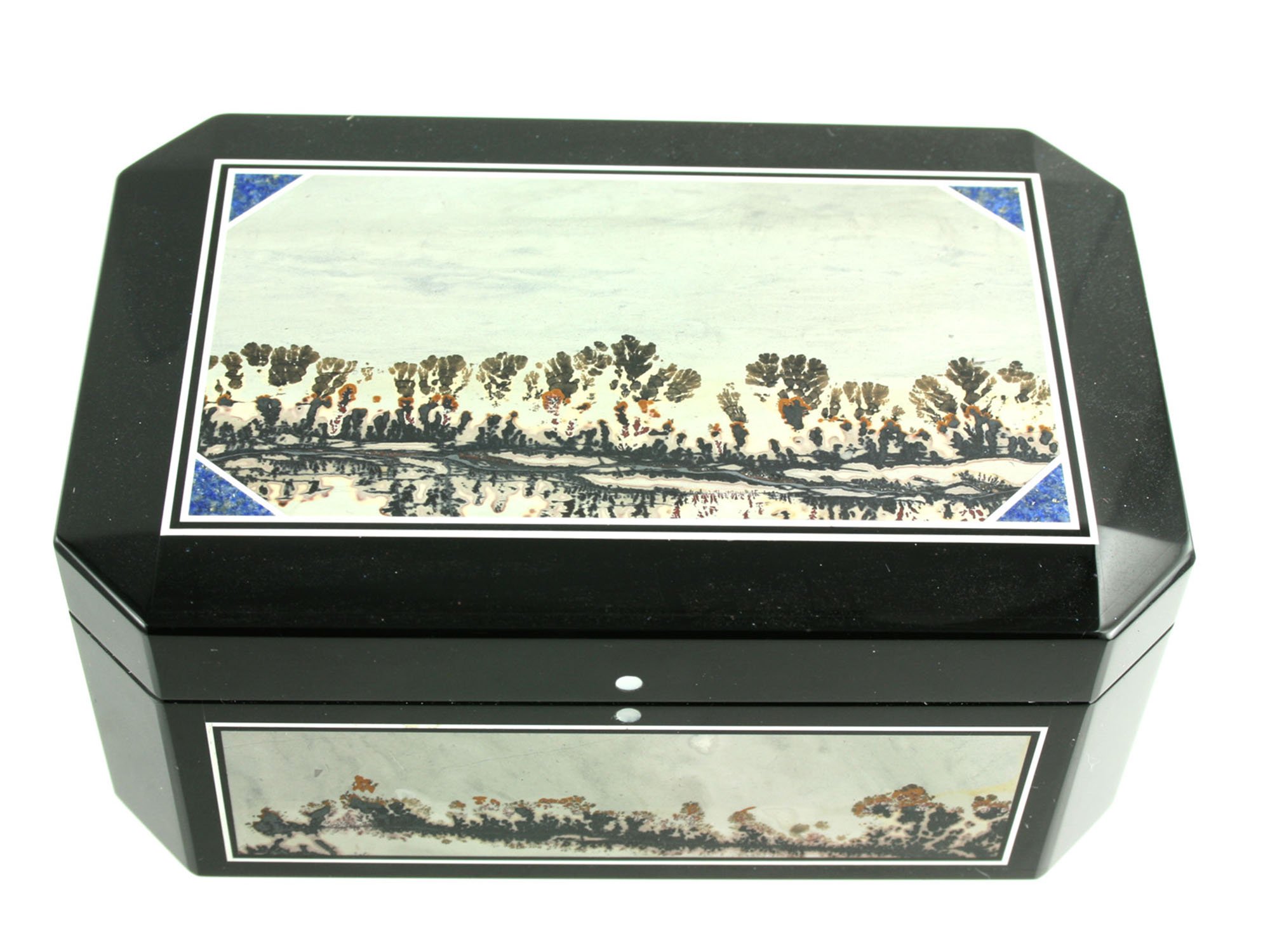 Handcrafted Gemstone Intarsia Jewelry Box with Landscape Design - Perfect for Gift Giving, Home Decor & Collectible Display