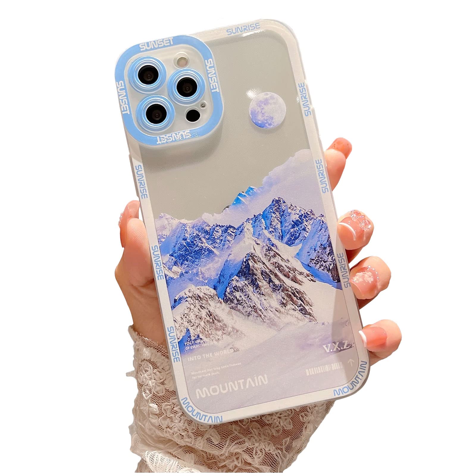 SPOBIT iPhone 12 Pro Max Case - Snow Mountain Moon Night Cute Soft TPU Shockproof Cover with Camera Protection | Light Blue Phone Case for Women & Girls | Perfect for Daily Use, Travel & Outdoor Activities