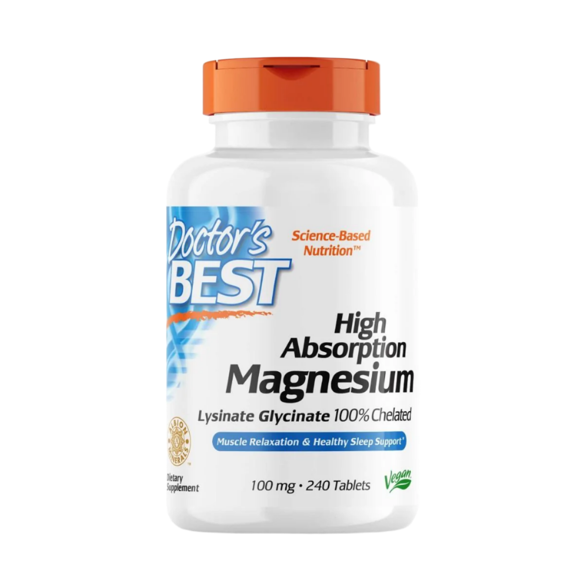 Doctor's Best High Absorption Magnesium Glycinate 100mg - 240 Tablets | Supports Muscle Relaxation, Sleep & Stress Relief | Vegan, Non-GMO Supplement for Daily Wellness